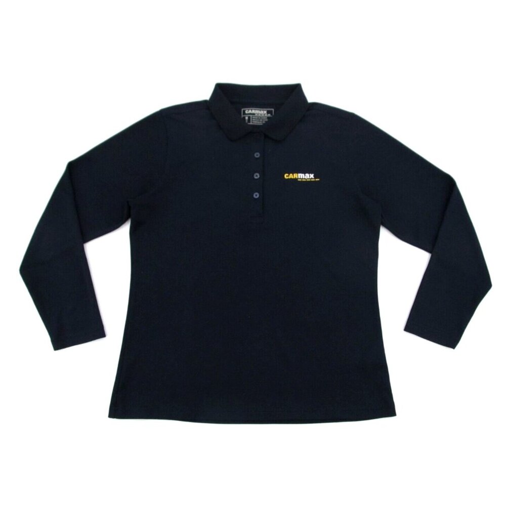 CarMax Polo Shirt Womens Medium Navy Blue Employee Uniform Long Sleeve Pullover
